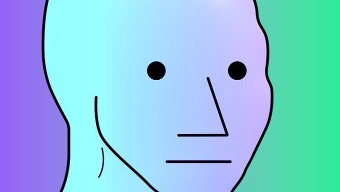 iced blue head with black eyes and mouth, set against a gradient background of purple and green.