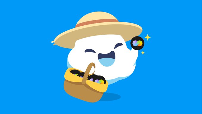 A cheerful cartoon cloud character wearing a straw sunhat holds a basket of colorful orbs against a bright blue background, fittingly illustrating the new "INF" deposit support on the Sanctum App.