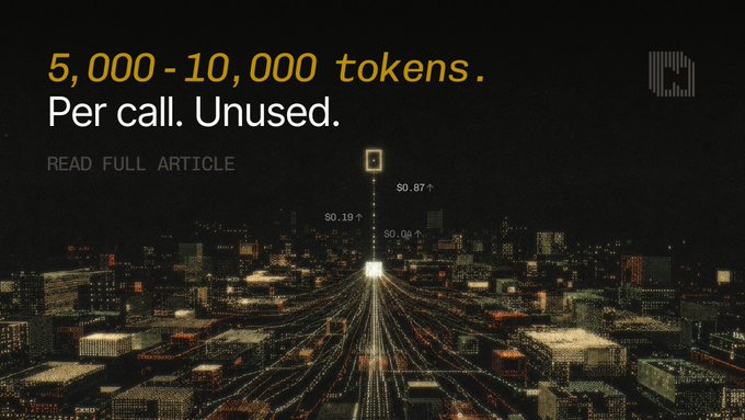 A dark promotional image with a nighttime cityscape showing the text '5,000 - 10,000 tokens. Per call. Unused.' and 'READ FULL ARTICLE' along with small token price values like '$0.19' and '$0.04'.