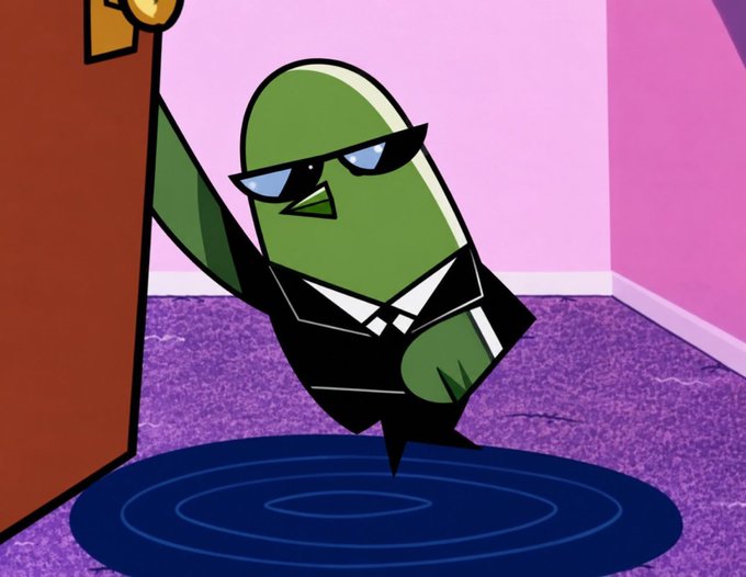 This image appears to be a fan-made depiction of a green pickle mascot character dressed in a black suit and wearing sunglasses, resembling "Gthrobbin" — likely a character or persona by content creator Kracc Bacco. The pickle is shown stepping out from behind a door onto a circular rug, giving off a smooth, confident vibe.