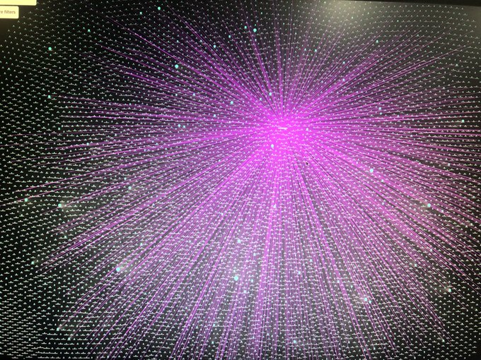 A vibrant burst of purple light radiates outward in a starburst pattern against a dark background filled with scattered white dots.
