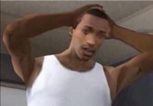A man in a white tank top stands with his hands on his head in a gesture of disbelief or exasperation, visually echoing the post's reaction to someone repeatedly winning on the 1win platform. The image's low-resolution, candid style reinforces the casual, meme-like tone of the accompanying caption.