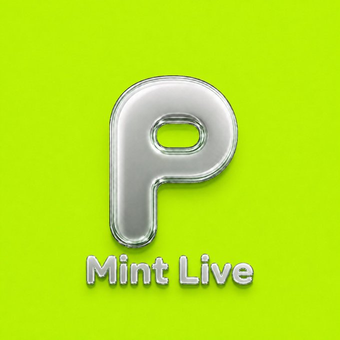 A glossy, 3D metallic "P" logo sits on a bright green background with "Mint Live" text displayed beneath it, directly announcing the launch of the PONS Inscription mint featured in the post.