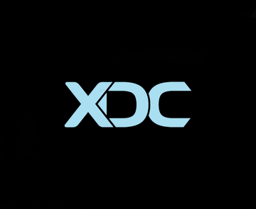 The image features the "XDC" logo in light blue on a black background, representing the XDC Network cryptocurrency mentioned in the accompanying post about it being "very interesting."