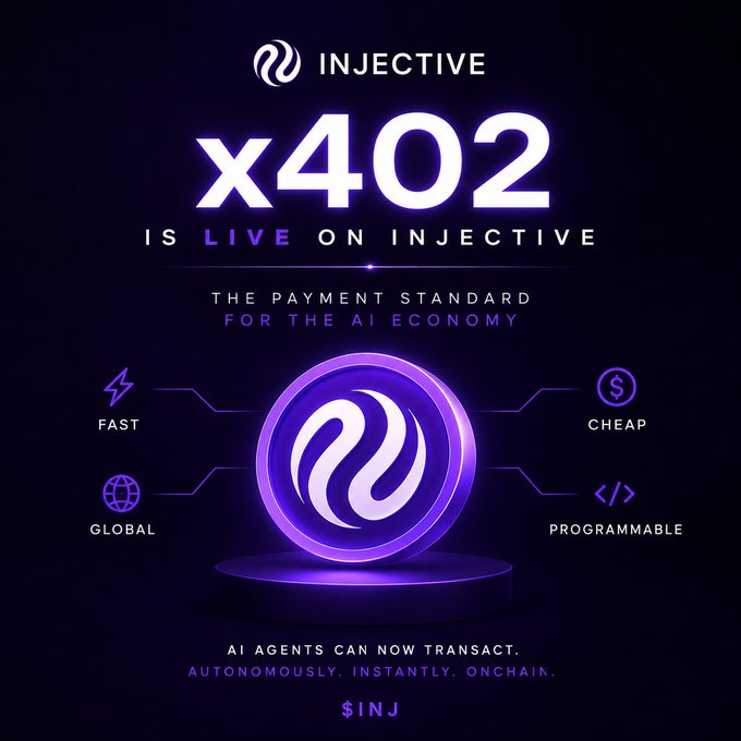 The image features a purple coin with white swirls, which is the main focus of the poster. The text "x402" is written above the coin, indicating its association with the cryptocurrency X42002. Below the coin, there are several icons representing different aspects of the cryptocurrency world, such as a globe and a dollar sign. These icons emphasize the potential impact of this new technology on global economies and financial systems. The poster also includes text that reads "The payment standard for the AI economy" and "Fast agents can now transact". This suggests that X42002 is designed to facilitate fast transactions using AI, which could revolutionize the way people conduct financial transactions in the future.