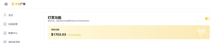 A screenshot of a Chinese website dashboard (电竞广场) showing a balance of 1703.03 USDT under a payment feature (打赏功能).