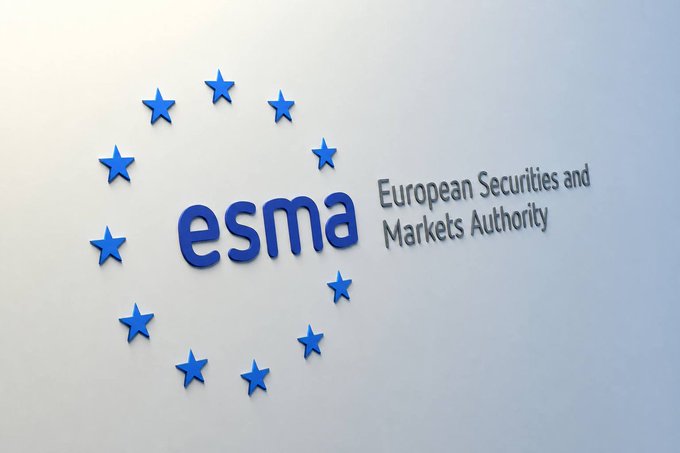 The ESMA (European Securities and Markets Authority) logo is displayed on a wall, featuring blue stars arranged in a circle.