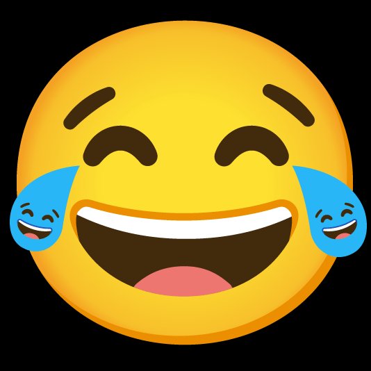 A large yellow face emoji with closed, smiling eyes and tears of joy streaming down its cheeks, set against a black background.