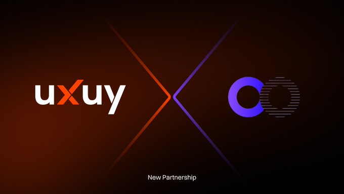The image features a logo that combines two different colors, with one color being red and the other blue. The text "UXUY" is written in white letters above the red part of the logo, while "C" appears below the blue part of the logo. This design choice creates an interesting visual contrast between the two colors.