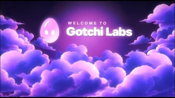 A stylized graphic with purple clouds and a glowing ghost-like character displaying the text 'WELCOME TO Gotchi Labs'.