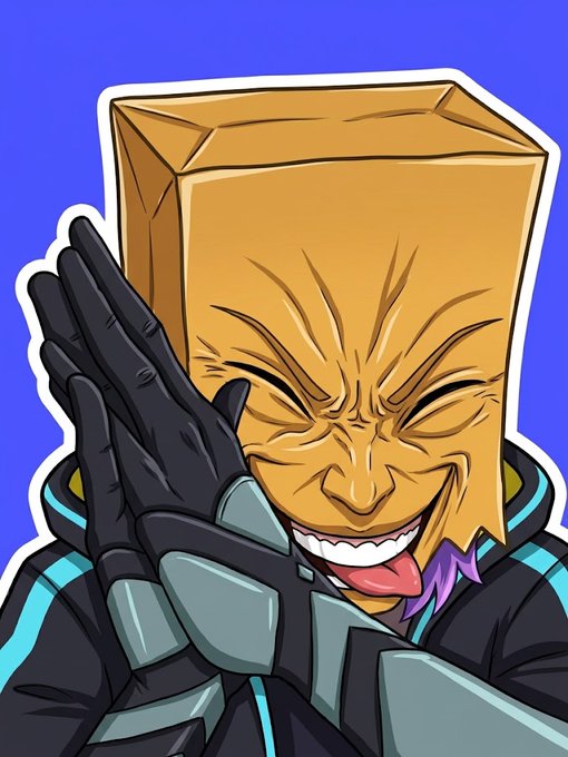 A colorful illustration of a character with a yellow box-shaped head making a smug face and pressing their gloved hand against the side.