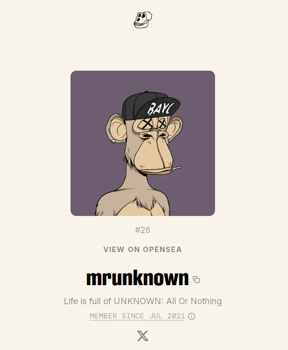 The image shows a cartoon monkey wearing a hat with the word "GAY" written on it, sitting against a purple background. The caption below the image reads "Ununkown", which refers to an unknown person or character. The text also mentions that the monkey is a member of the OpenSea community and has been there since Jul 2021.