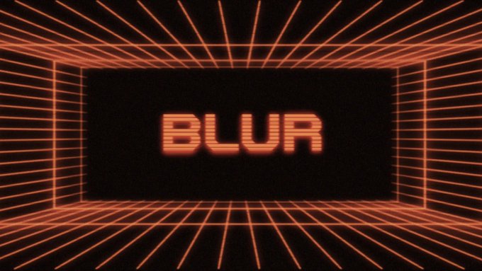 A retro-style digital graphic displays the word 'BLUR' in glowing orange text against a black background with neon grid lines creating a tunnel effect.