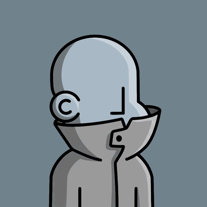 A simple cartoon illustration of a figure wearing a smooth, featureless helmet and a high-collared jacket, rendered in muted gray tones. The image visually reinforces the post's optimistic tone about being welcomed into the NPC (non-player character) community, with the helmeted figure symbolizing the masked, anonymous on-chain identity behind the cheerful message.