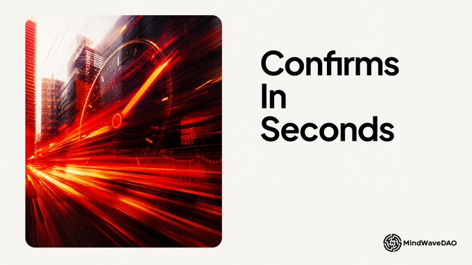 MindWaveDAO advertisement with a red neon cityscape image and the text 'Confirms In Seconds'.