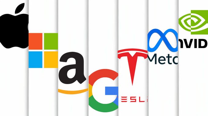 The image features a vertical arrangement of logos from various companies, including Apple, Microsoft, Google, Tesla, and others. The logos are arranged in a grid format with each company's logo occupying its own space within the columns. This layout allows for easy comparison between the different companies' logos and their respective positions within the grid.