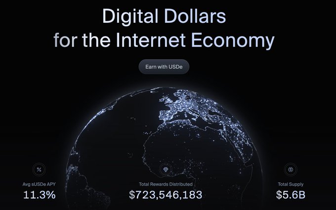 The image shows a website advertisement promoting digital dollars for the internet economy, with a large globe as the main visual element. Below the globe, there's a chart displaying information about USDC, including total balance of $750m distributed since January 1st. The text in the image connects to the post by emphasizing its focus on "building the first global savings instrument for the internet". This website may be a platform for users to invest and earn money based on their internet usage.