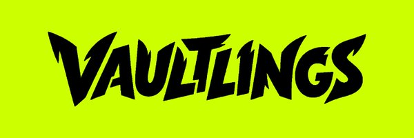 A bold black logo reading 'VAULTLINGS' on a bright neon green background.