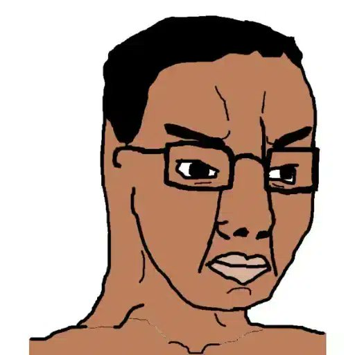A digital illustration of a serious-looking man with short dark hair, glasses, and a neutral expression, drawn in a minimalist style with flat colors.