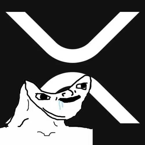A meme featuring a smug, drawn face with a single tear underneath a large white 'X' logo on a black background, known as the 'X Wojak' or crying soyjak.