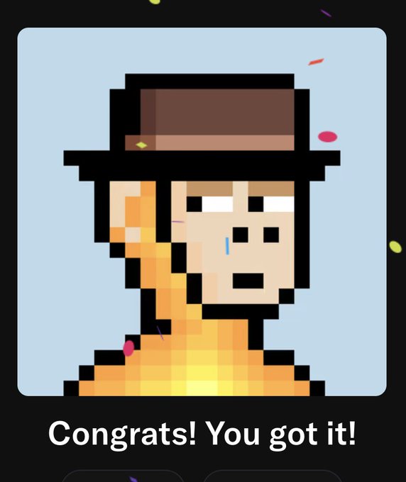 A pixel-art style image of a person wearing a hat with orange flame-like hair, with confetti falling and the text "Congrats! You got it!" below.