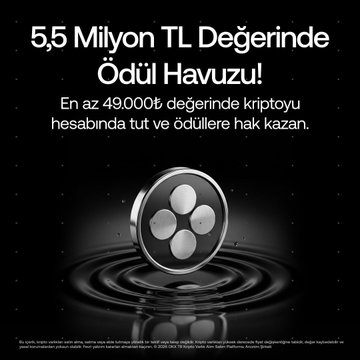 The image shows a promotional graphic for an OKX Turkey (OKX TR) campaign featuring a silver XRP coin emerging from rippling water, with text reading "5,5 Milyon TL Değerinde Ödül Havuzu!" (5.5 Million TL Prize Pool) and stating users can win by holding at least 49,000₺ worth of crypto in their account.

This relates to the accompanying post about OKX TR's "Invest & Earn" campaign and X Drops Club event, highlighting the prize pool available to users holding eligible crypto assets on the platform.