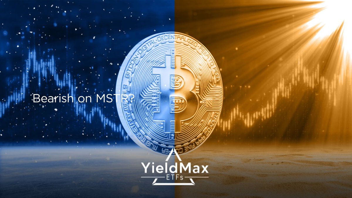 The image features a coin with a blue background and an orange sunburst effect. The coin has a white center and the words "bearish" and "MSTF" written above it, along with a small logo of a bear on top. Below the coin is a description that reads "YieldMax® MSTR Option Income Strategy ETF". The image also includes a caption that says "Focus on what is in the image and how it relates to the post", which suggests that the image might be related to a discussion or analysis about the YieldMax® MSTR ETF.