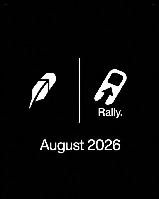 The image shows a black promotional graphic with two white logos separated by a vertical line, featuring "Rally." on the right and another feather/arrow logo on the left, with "August 2026" displayed below in white text.

The graphic appears to tease a partnership or integration between the two platforms launching in August 2026, tying into the post's theme about solving coin distribution challenges after launch—suggesting Rally will address the post-launch distribution problem that launching coins alone doesn't solve.