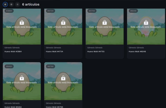 The image shows a computer screen displaying a list of six NFTs or "Digital Artworks" for sale on a platform called "Huevos." These digital art pieces are locked, indicating that they cannot be easily bought or sold without first putting in some funds. A viewer can see the different types of art showcased on the platform and might be interested in purchasing one of them to add to their collection.
