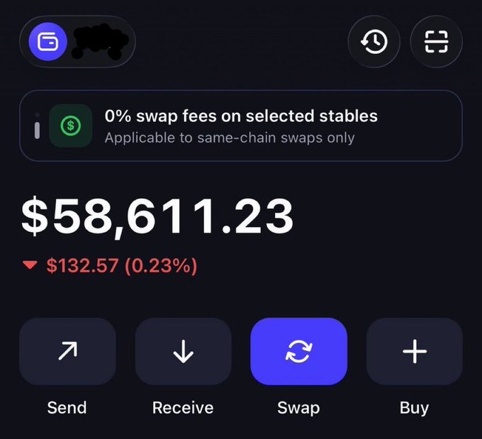 A crypto wallet interface displays a balance of **$58,611.23**, down **$132.57 (0.23%)**, with options to Send, Receive, Swap, and Buy. The image is paired with a giveaway post offering $200 to 20 followers, using the wallet screenshot to demonstrate the funds available to fulfill the giveaway.