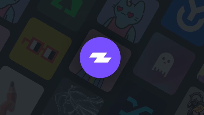 The image shows the Zapper app icon—a purple circle with a white lightning bolt logo—centered against a backdrop of dimmed, eclectic app icons including a heart-eyed cat and ghost figures. This relates to the post by highlighting Zapper, a once-popular DeFi aggregator from the DeFi Summer era, as the post laments the gradual departure of familiar projects from the crypto space.