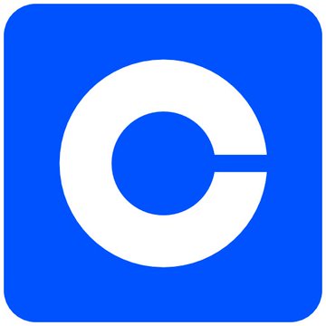 The image shows the Coinbase logo, a white "C" on a blue square background, which relates to the announcement that Coinbase will be listing $CASHCAT.