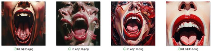 Four close-up images of open mouths and tongues, labeled '81 adj11a.jpg', '81 adj11b.png', '81 adj11c.png', and '81 adj11d.png', showing tongues formed into heart shapes.