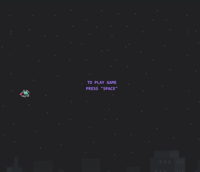 The image features a black background with white text, which reads "To play game press space" followed by an exclamation mark. The text is positioned above a small image of a character from the video game Flappy Kaspy. This suggests that there might be a link or a button in the image to access more information about playing the game or to learn about other games on the website.