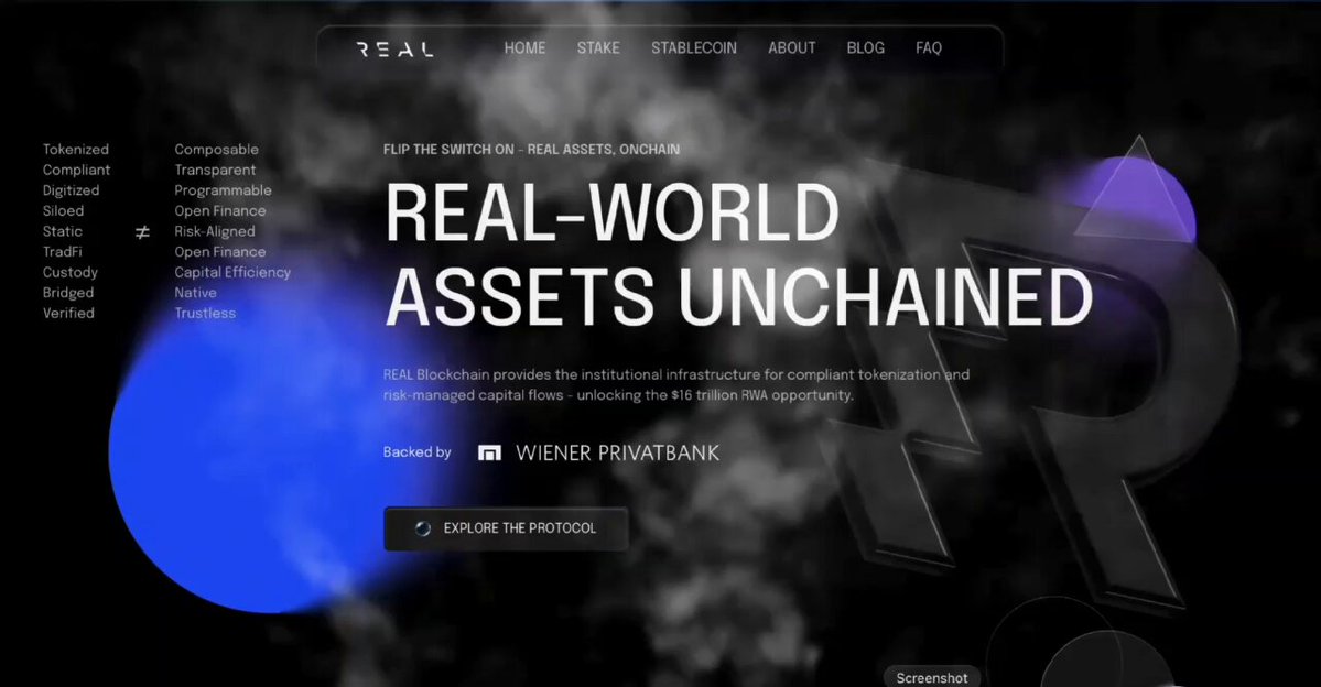 The image features a website called "Real-World Assets Unchained" with a black background, white text, and blue circles. The title of the post reads "Focus on what is in the image and how it relates to the post". This post seems to be discussing the concept of tokenizing tangible assets like real estate or bonds for DeFi purposes.