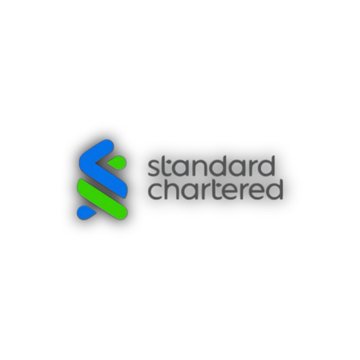 The Standard Chartered bank logo, featuring a blue and green interlocking ribbon design next to the company name in black text on a white background.