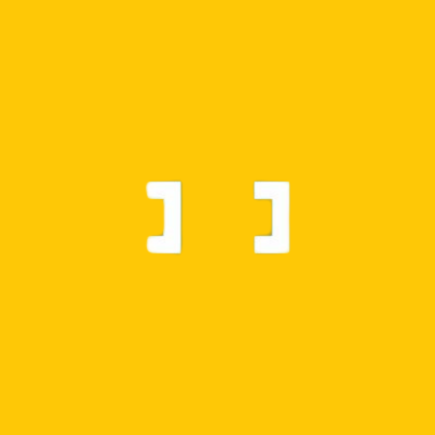 A bright yellow square logo featuring two white square bracket symbols facing each other in the center.