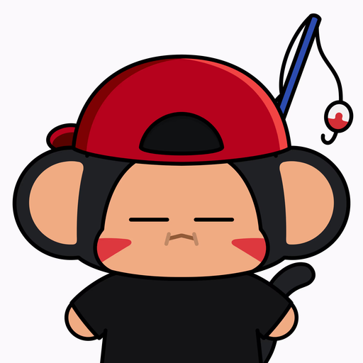A cartoon monkey character wearing a red cap and a fishing rod with a bobber on its head, paired with text announcing the migration of Chimpers #3434 to the collection, noting progress of 3,858/5,555 NFTs minted (69.5%) and 940/1,641 holders (57.3%).