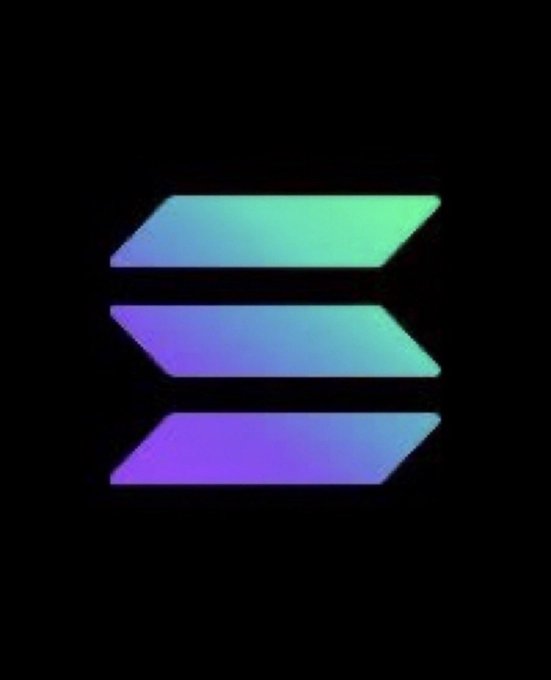 The Solana (SOL) logo featuring three angled, parallel chevron-like bars in a gradient of teal, green, and purple on a black background.