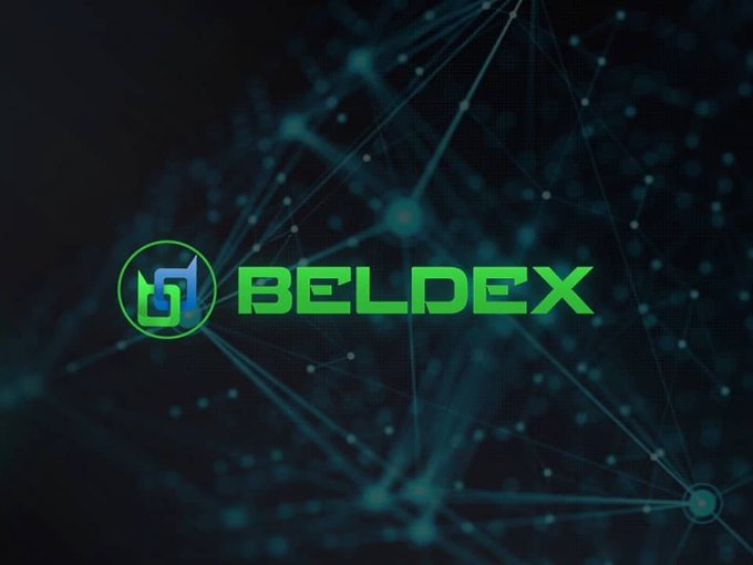 A dark, digital-themed graphic displaying the wordmark 'BELDEX' in green, accompanied by a green circular logo featuring a stylized 'b' emblem, set against a background of interconnected nodes and lines.
