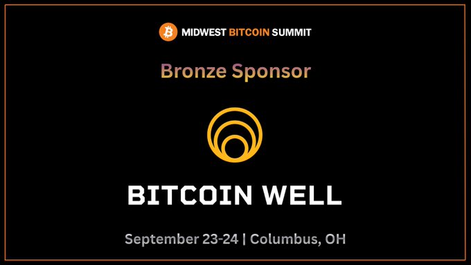 The image features a banner for an event called "Bitcoin Well". The banner displays the name of the sponsor, Bronze Sponsor, along with their logo. The sponsor's logo is a yellow circle with a gold ring inside, symbolizing Bitcoin. The text on the banner highlights that Bitcoin Well is creating a simpler way to get into Bitcoin by making it clear, trusted, and easy for everyday people to use. This event aims to promote Bitcoin adoption and educate users about its benefits.