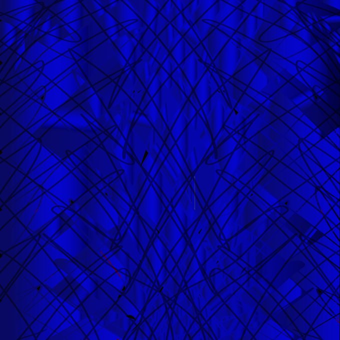 An abstract blue composition featuring intricate geometric lattice patterns and flowing, wave-like forms that evoke a sense of depth and motion, complementing the post's "Gn" (likely short for "Goodnight") with its calming, nighttime atmosphere.