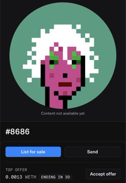 !"", the image shows a person's face with white hair, a pink headband, green eyes, and a red face painted. The background of the photo is black. There are two texts visible: the first one states that "Minted let’s fuckin gooo @poppunketh higher" and the second text reads "endings in 3d". These texts seem to be related to an item for sale on a website.