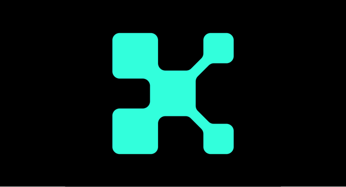 A teal-colored, geometric network or tech-style logo design set against a solid black background.