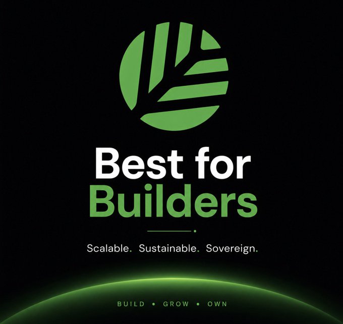 A bold graphic with a green leaf-like logo and the headline "Best for Builders" alongside the tagline "Scalable. Sustainable. Sovereign." and the words "BUILD • GROW • OWN," promoting Canopy Network (@CNPYNetwork) as the infrastructure designed to support large-scale AI agent operations.