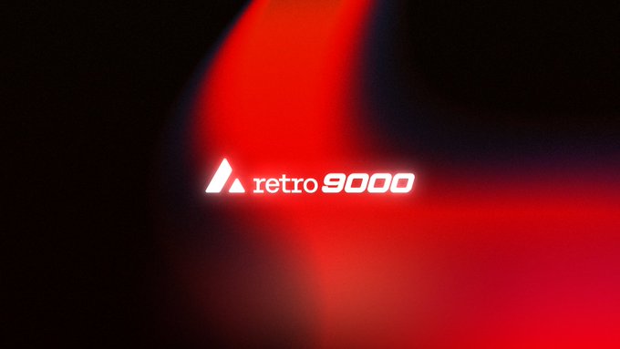 A stylized logo reading 'retro 9000' in white text against a black background with a red light effect.