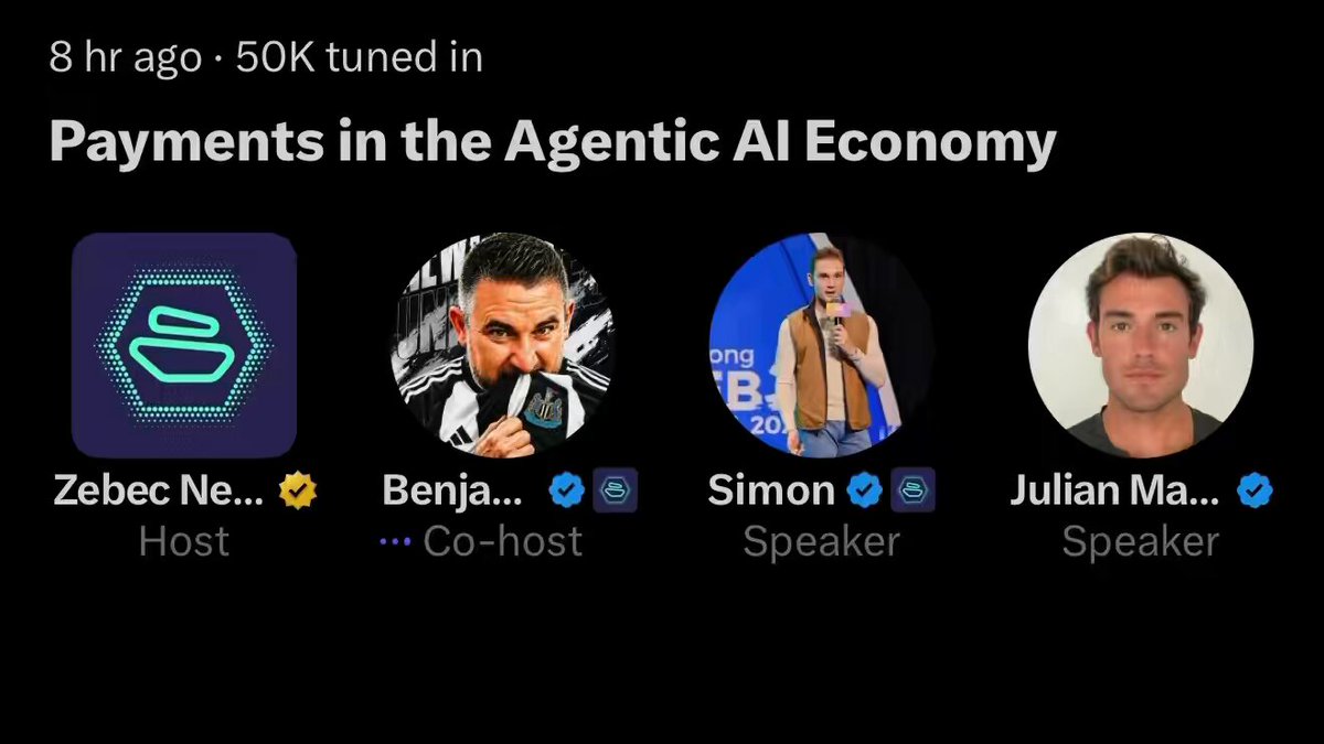 The image shows a post about payments made in the Agentic AI economy featuring four men with different names and roles. The post also includes an app icon for Zebec Ne, which suggests that the post might be related to a discussion or event on Zebec's SuperApp.