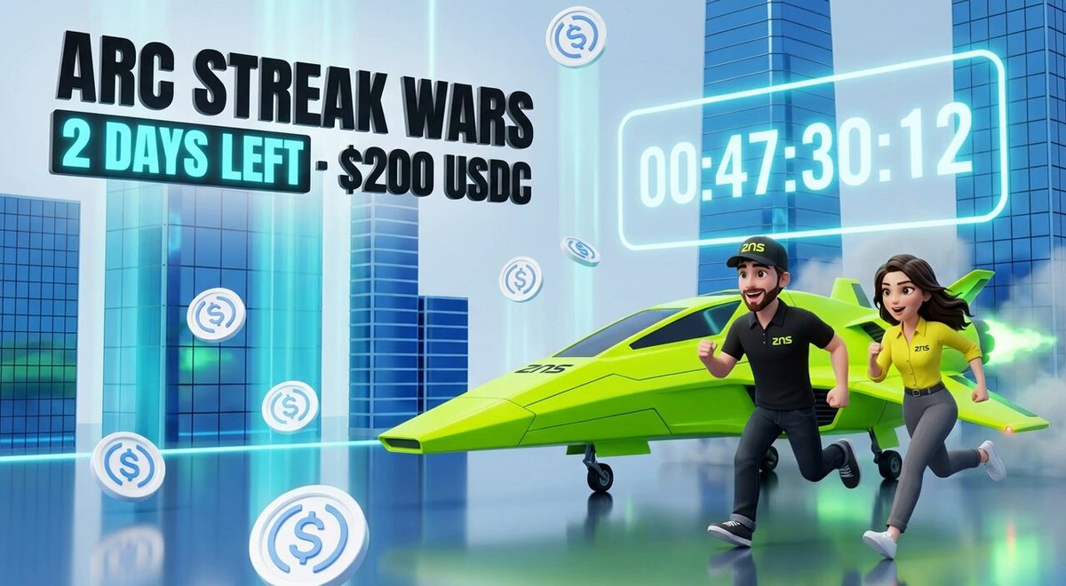 The image features a man and woman running through an urban setting, with a green car following them. The background of the image shows buildings and neon lights, creating a vibrant city atmosphere. In the foreground, there are two dollar signs, indicating that this is an advertisement for a video game or streaming platform related to the Arc Streak Wars series. The post also mentions that there are 2 days left in the arc streak wars, which suggests that the image might be promoting a limited edition release of the game or a special event related to the arc streak wars.