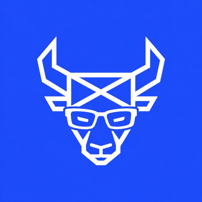 The image shows a stylized white line-art logo of a goat with sunglasses and crossed eyes on a blue background, likely representing the "$POLYANSEM" prediction market branding referenced in the post about trading $ANSEM-related predictions on Solana.