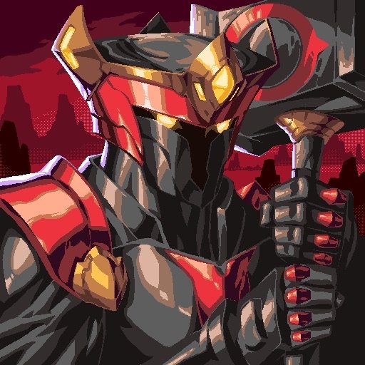 An illustrated image of a robotic character resembling Sendokai or a mecha warrior, featuring red and grey armor, gold horns, and red claw-like fingers against a red background.